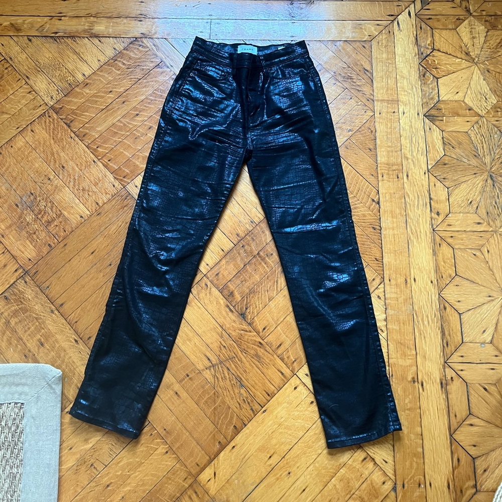 Frame croc waxed denim "Le Sylvie Slender Straight" style